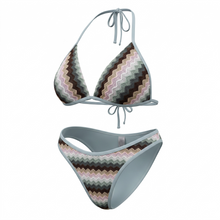 Load image into Gallery viewer, NWT Seamoly Chevron Crochet Bikini In Colorblock Sage Green multi L