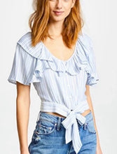 Load image into Gallery viewer, NWT Free People Rosemary Top Cropped Silhouette Striped Ivory/Blue M