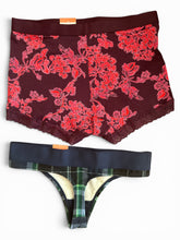 Load image into Gallery viewer, NWT Auden Floral Lace-Trim Boyshort & Auden Plaid 4-Way Stretch Thong Multi XS
