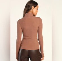 Load image into Gallery viewer, NWT Lulus Flirty Little Secret Toffee Ribbed Mock Neck Cutout Top Size S