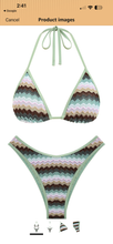 Load image into Gallery viewer, NWT Seamoly Chevron Crochet Bikini In Colorblock Sage Green multi L