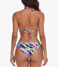 Load image into Gallery viewer, NWT RELLECIGA Women's Wavy Bikini Set Neon Striped L