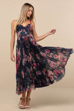Load image into Gallery viewer, NWOT Lulus Alluring Invite Midnight Blue Floral Pleated Bustier Midi Dress M