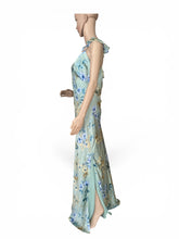 Load image into Gallery viewer, NWOT Lulus Captivating Grace Sage Green Floral Satin Ruffled Maxi Dress L