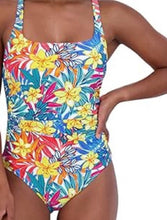 Load image into Gallery viewer, NWT Caribbean Joe Paradise Multi Tropical Floral Side-Shirred Swimsuit. 12