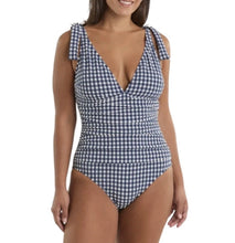 Load image into Gallery viewer, NWT Ellen Tracy 1-Piece Swimsuit Navy Blue Gingham Checkered UP5-50+ L