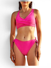 Load image into Gallery viewer, NWT JOLLKICHAY Bikini Set V Neck Front Cross Top & string bottom XL Hot Pink