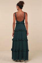 Load image into Gallery viewer, NWOT Lulus Sincerely Poised Emerald Backless Bustier Tiered Maxi Dress L