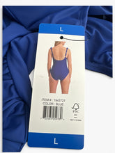 Load image into Gallery viewer, NWT DKNY Women's Swimwear Blue Ruffle Ruched One Piece Size L