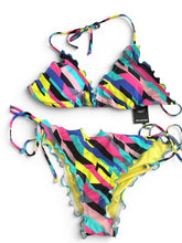 Load image into Gallery viewer, NWT RELLECIGA Women's Wavy Bikini Set Neon Striped L