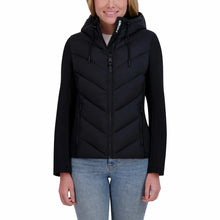 Load image into Gallery viewer, NWT DKNY Women's Hooded Scuba Packable Puffer Coat in black XL