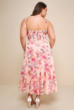 Load image into Gallery viewer, NWOT Lulus Tea Party Chic Pink Floral Print Tie-Strap Tiered Midi Dress M