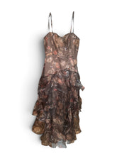 Load image into Gallery viewer, NWOT Lulus Exquisite Finesse Brown Floral Organza Ruffled Maxi Dress XL