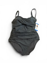 Load image into Gallery viewer, NWT DKNY Crossover Tummy Control Ruched One-Piece Swimsuit Black L