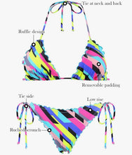 Load image into Gallery viewer, NWT RELLECIGA Women's Wavy Bikini Set Neon Striped L