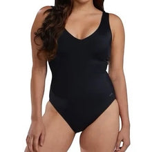 Load image into Gallery viewer, NWT TYR Women's Solid V-Neck Swimsuit Black M