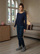 Load image into Gallery viewer, NWT Stars Above Cecy pajama set Navy/Plaid Multi Small