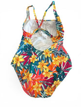 Load image into Gallery viewer, NWT Caribbean Joe Paradise Multi Tropical Floral Side-Shirred Swimsuit. 12