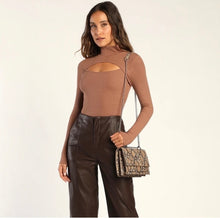 Load image into Gallery viewer, NWT Lulus Flirty Little Secret Toffee Ribbed Mock Neck Cutout Top Size S