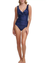 Load image into Gallery viewer, NWT DKNY Women's Swimwear Blue Ruffle Ruched One Piece Size L