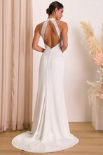 Load image into Gallery viewer, NWOT Radiant Adoration White Satin Lace Backless Halter Maxi Dress S