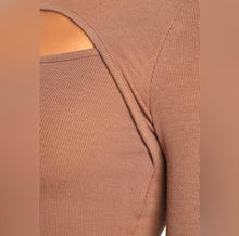 Load image into Gallery viewer, NWT Lulus Flirty Little Secret Toffee Ribbed Mock Neck Cutout Top Size S