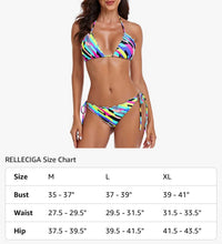 Load image into Gallery viewer, NWT RELLECIGA Women's Wavy Bikini Set Neon Striped L