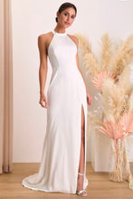 Load image into Gallery viewer, NWOT Radiant Adoration White Satin Lace Backless Halter Maxi Dress S