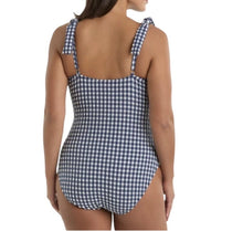 Load image into Gallery viewer, NWT Ellen Tracy 1-Piece Swimsuit Navy Blue Gingham Checkered UP5-50+ L
