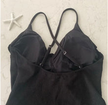 Load image into Gallery viewer, Cupshe Women's Swimwear Black Ruffled One Piece Swimsuit Neckline Monokini L