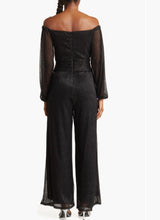 Load image into Gallery viewer, Marina Off-the-shoulder Metallic Jumpsuit Navy 4