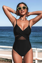 Load image into Gallery viewer, Cupshe Romantic/Feminine Mesh Wrap Front Cutout One Piece Swimsuit Black M