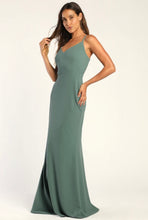 Load image into Gallery viewer, NWOT Moments Of Bliss Dusty Seafoam Backless Mermaid Maxi Dress XS
