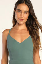 Load image into Gallery viewer, NWOT Moments Of Bliss Dusty Seafoam Backless Mermaid Maxi Dress XS