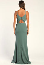 Load image into Gallery viewer, NWOT Moments Of Bliss Dusty Seafoam Backless Mermaid Maxi Dress XS
