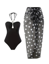 Load image into Gallery viewer, AD Beads Halter Hollow Out One-piece Bathing-suit & Polka Dots Coverup
