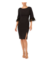 Load image into Gallery viewer, ADRIANNA PAPELL Women's Faux-Feather-Trim Glitter-Knit Dress Black Size 6