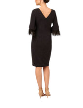 Load image into Gallery viewer, ADRIANNA PAPELL Women's Faux-Feather-Trim Glitter-Knit Dress Black Size 6
