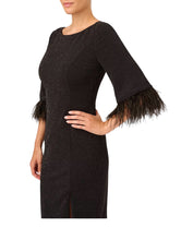 Load image into Gallery viewer, ADRIANNA PAPELL Women's Faux-Feather-Trim Glitter-Knit Dress Black Size 6