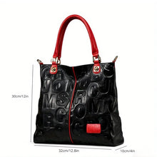 Load image into Gallery viewer, Aidni Genuine Leather Letter Embossed Tote Bag, Bk/Red