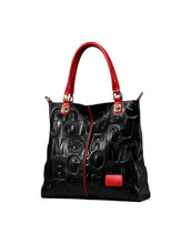 Load image into Gallery viewer, Aidni Genuine Leather Letter Embossed Tote Bag, Bk/Red