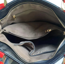 Load image into Gallery viewer, Aidni Genuine Leather Letter Embossed Tote Bag, Bk/Red