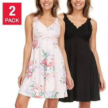 Load image into Gallery viewer, Flora Nikrooz Women's 2-Pack V-Neck Soft Lace Trim Chemise Pink/Black L