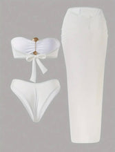 Load image into Gallery viewer, White swimsuit with a sophisticated, high-stretch French design and Sarong S