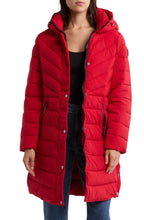 Load image into Gallery viewer, Michael Kors Hooded 450 Fill Power Longline Puffer Jacket M Crimson