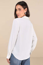 Load image into Gallery viewer, NWOT Lulus Upscale Composure White Long Sleeve Pearl Trim Button-Up Top S
