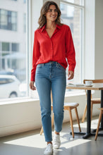 Load image into Gallery viewer, A new day ong Sleeve Collared Satin Button Down Shirt Scarlet Red. XS