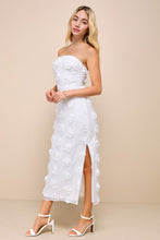 Load image into Gallery viewer, Lulus Posh Appearance White 3D Floral Applique Strapless Midi Dress L