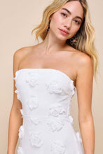 Load image into Gallery viewer, Lulus Posh Appearance White 3D Floral Applique Strapless Midi Dress L