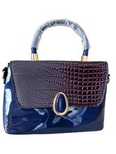 Load image into Gallery viewer, Andrea’s Deals Crocodile Pattern Handbag, Elegant Glossy Tote Bag, Blue